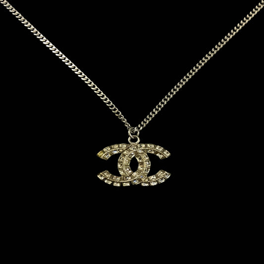 CHANEL necklace, Coco Mark, rhinestones, silver-tone alloy hardware, B13P