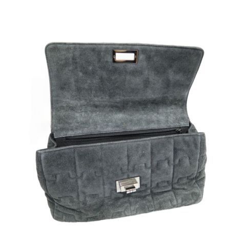 Chanel 2.55 Tweed & Suede Shoulder Bag in Black with Silver Hardware
