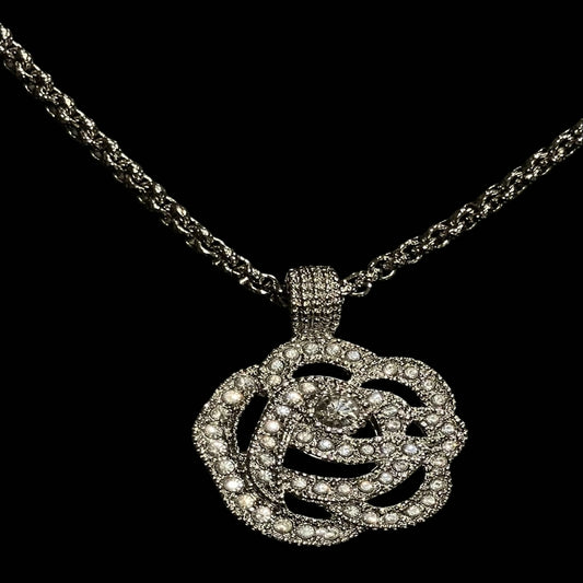 DIOR necklace, silver-tone alloy hardware, rhinestones, floral motif