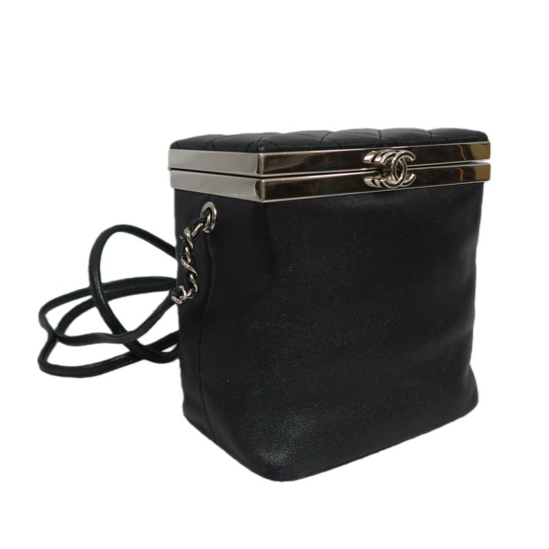 CHANEL Black Lambskin Convertible Shoulder Crossbody Bag with Silver Hardware