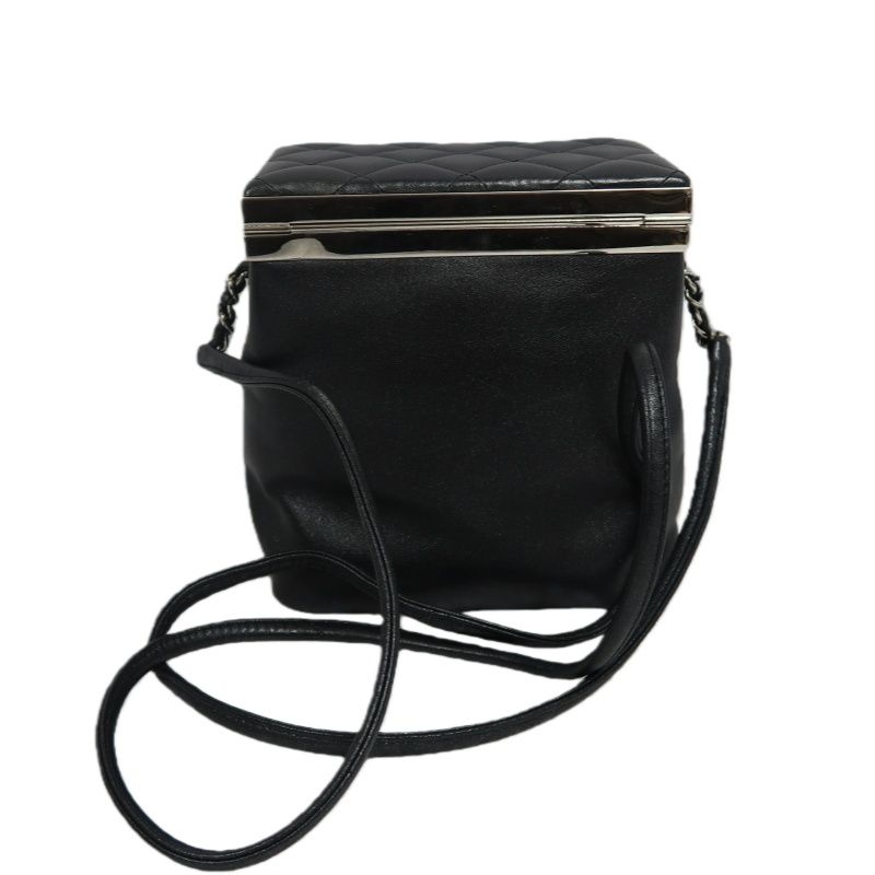 CHANEL Black Lambskin Convertible Shoulder Crossbody Bag with Silver Hardware