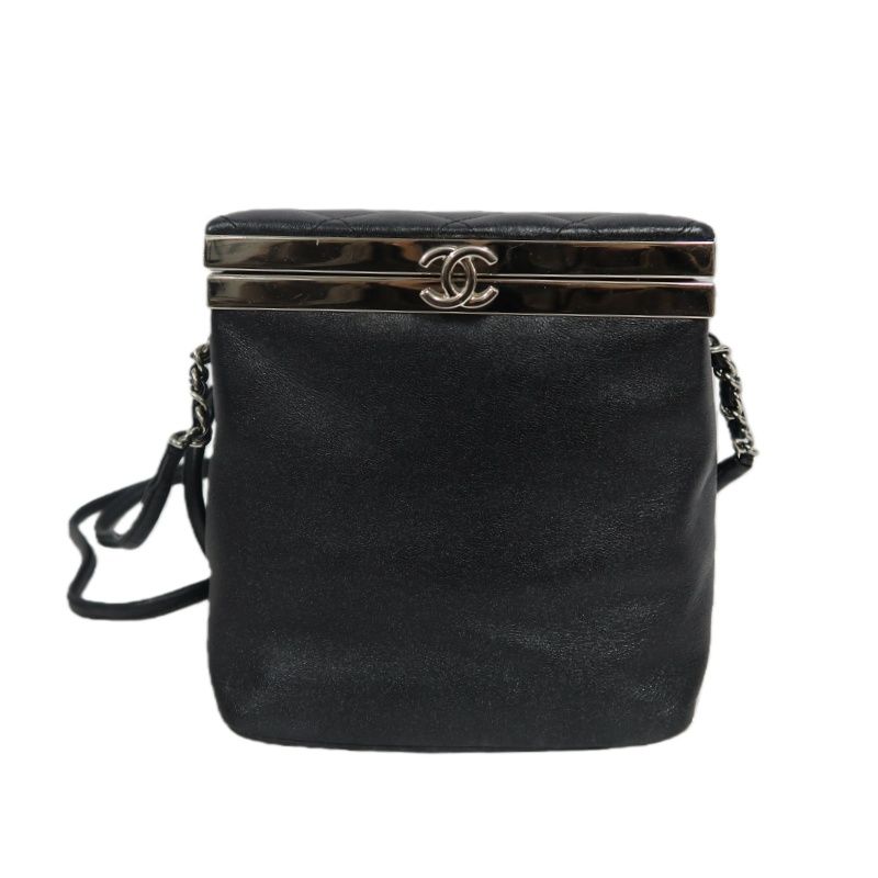 CHANEL Black Lambskin Convertible Shoulder Crossbody Bag with Silver Hardware