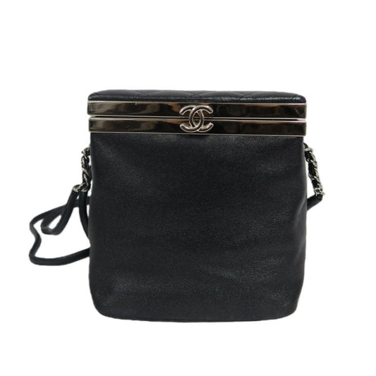 CHANEL Black Lambskin Convertible Shoulder Crossbody Bag with Silver Hardware