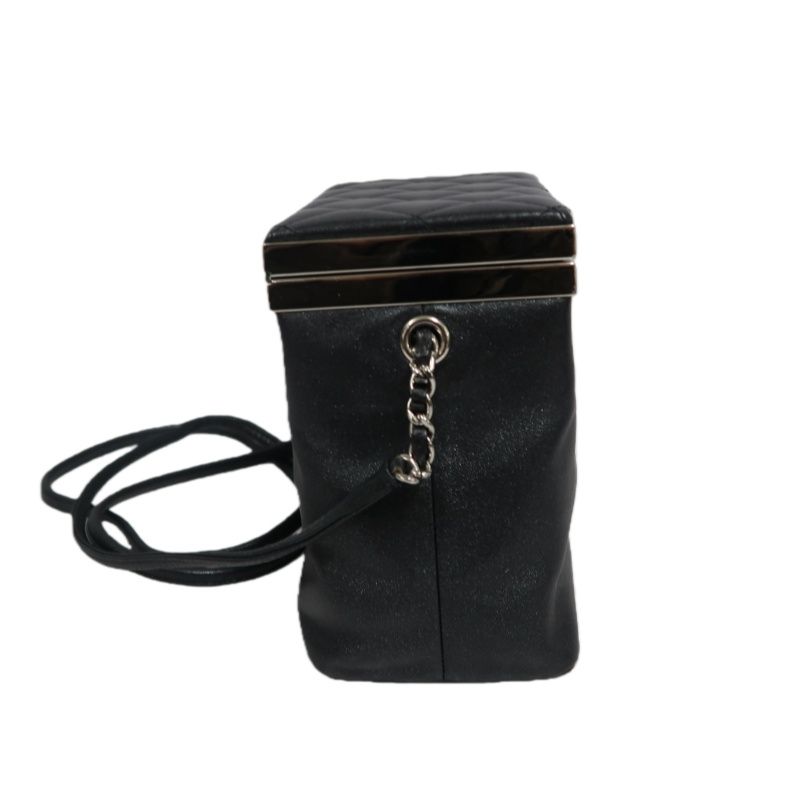 CHANEL Black Lambskin Convertible Shoulder Crossbody Bag with Silver Hardware