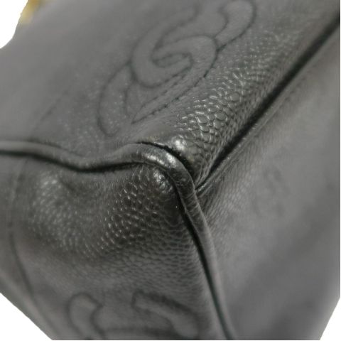 CHANEL Black Caviar Leather Quilted Chain Shoulder Tote Bag with Gold Hardware
