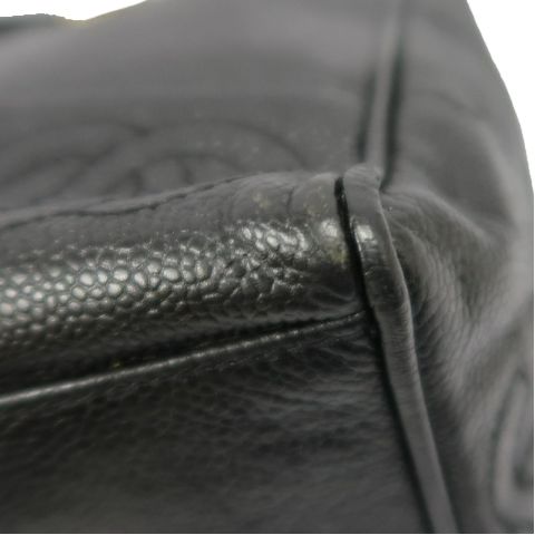 CHANEL Black Caviar Leather Quilted Chain Shoulder Tote Bag with Gold Hardware