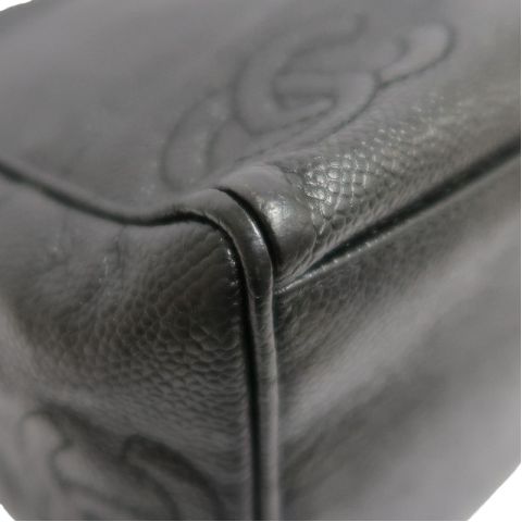 CHANEL Black Caviar Leather Quilted Chain Shoulder Tote Bag with Gold Hardware