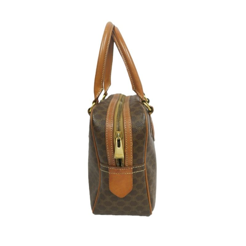 CELINE Macadam 2-Way Mini Boston Bag Brown Coated Canvas - W/ Shoulder Strap