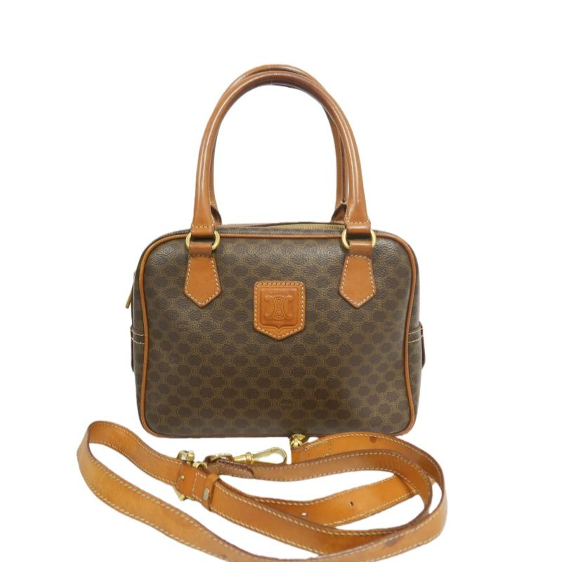 CELINE Macadam 2-Way Mini Boston Bag Brown Coated Canvas - W/ Shoulder Strap