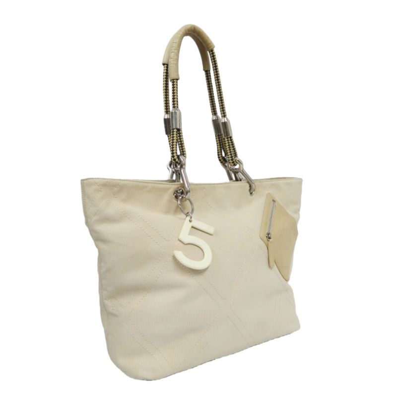 CHANEL Beige Canvas Tote Bag - W/ Guarantee Card & No.5 Charm