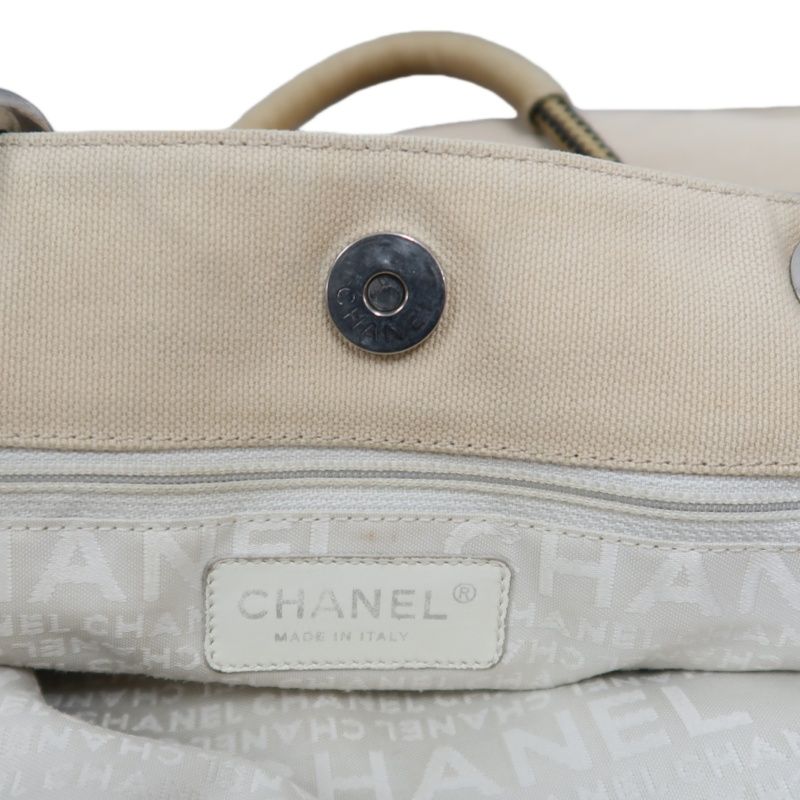 CHANEL Beige Canvas Tote Bag - W/ Guarantee Card & No.5 Charm