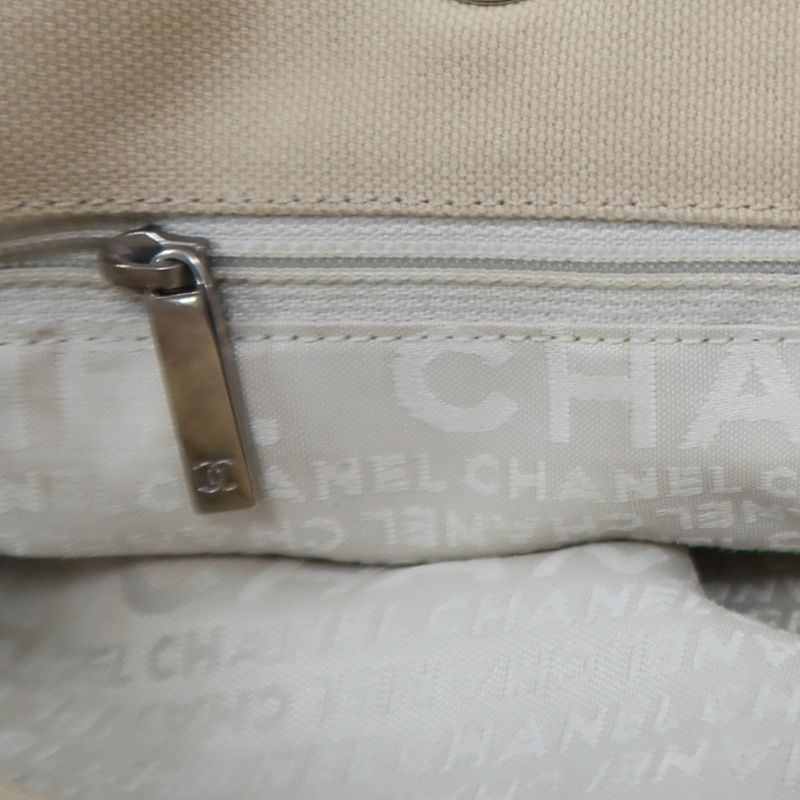 CHANEL Beige Canvas Tote Bag - W/ Guarantee Card & No.5 Charm