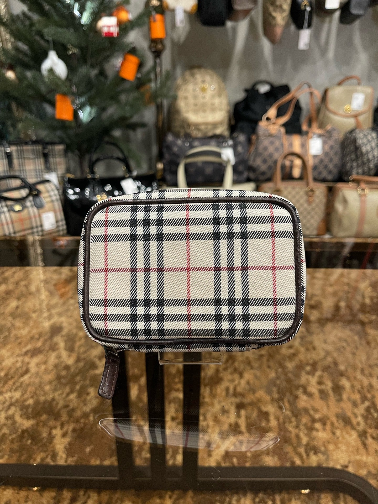BURBERRY Nova Check Pouch, Beige, Stripe PVC