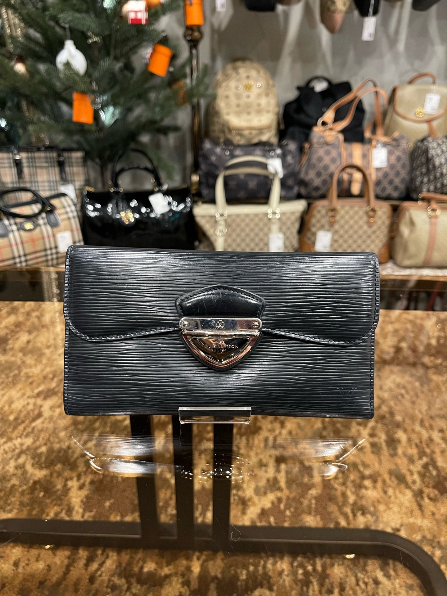 LOUIS VUITTON Black Epi Leather Long Wallet (Silver Hardware, With Dust Bag)