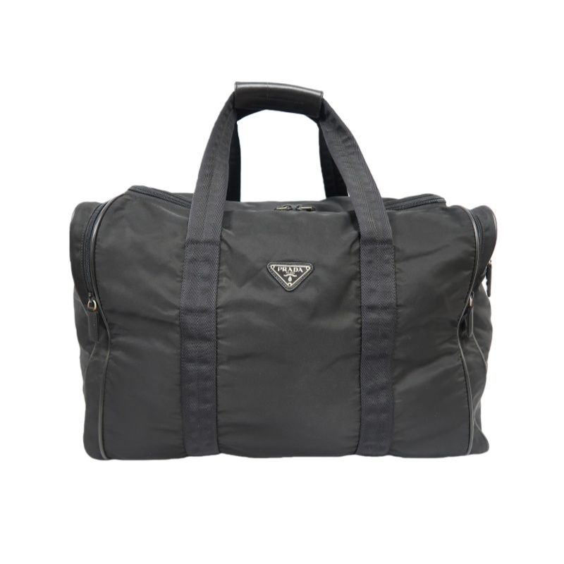 PRADA Black Nylon Boston Bag (Pocono, With Padlock & 2 Keys, Shoulder Strap, Name Tag, Cloche)