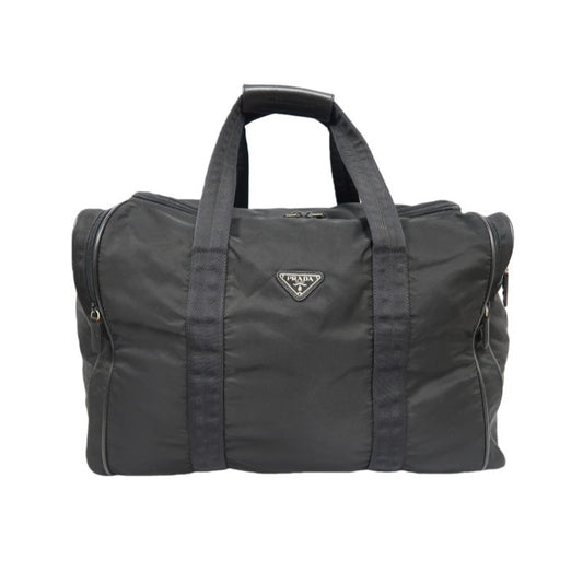 PRADA Black Nylon Boston Bag (Pocono, With Padlock & 2 Keys, Shoulder Strap, Name Tag, Cloche)