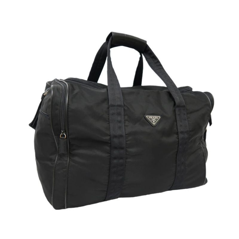 PRADA Black Nylon Boston Bag (Pocono, With Padlock & 2 Keys, Shoulder Strap, Name Tag, Cloche)