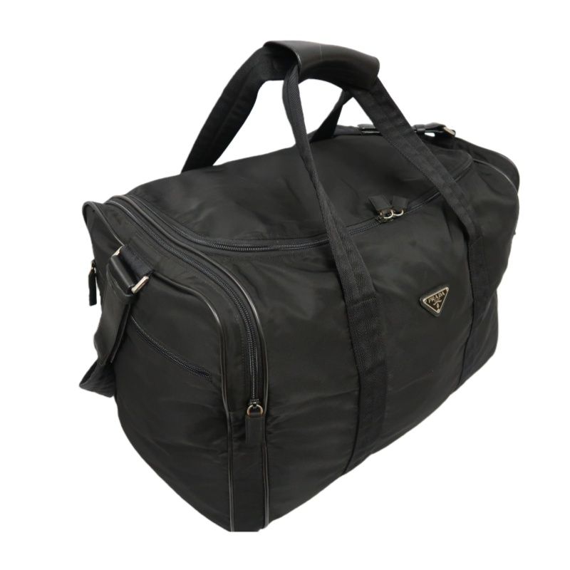 PRADA Black Nylon Boston Bag (Pocono, With Padlock & 2 Keys, Shoulder Strap, Name Tag, Cloche)