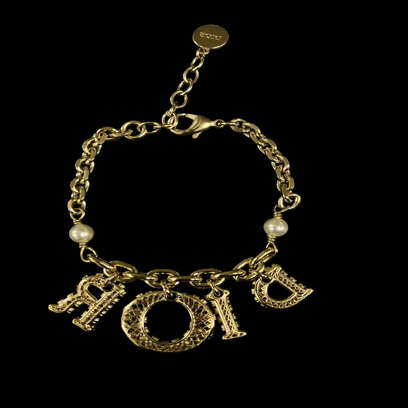 DIOR Logo Rhinestone Bracelet, Gold-tone Metal Fittings, Gold Alloy, Comes with Original Box