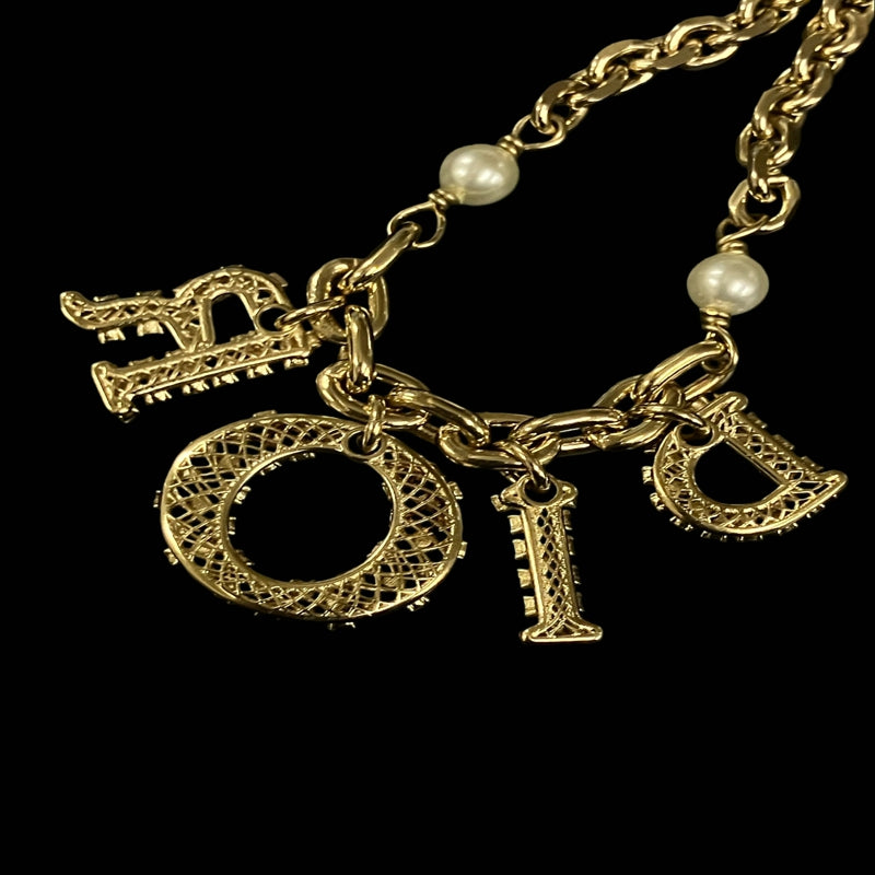 DIOR Logo Rhinestone Bracelet, Gold-tone Metal Fittings, Gold Alloy, Comes with Original Box