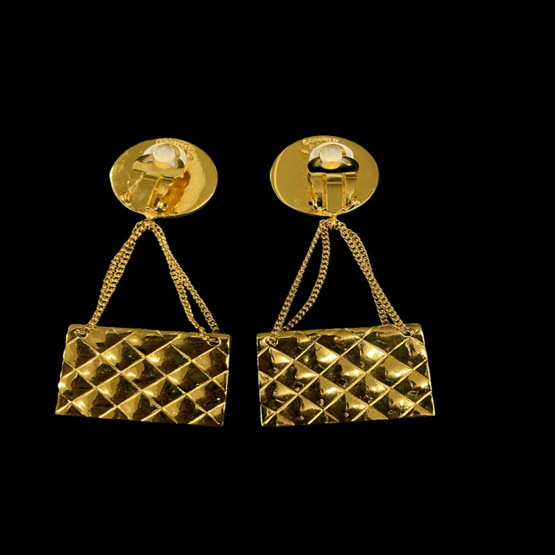 CHANEL Matelass¡§| Bag Motif Earrings, Gold-tone Metal Fittings, Gold Alloy, Comes with Original Box