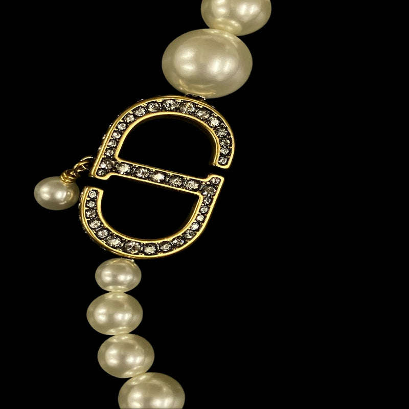 DIOR Faux Pearl Rhinestone Bracelet, Gold-tone Metal Fittings, Gold Alloy, Comes with Original Box