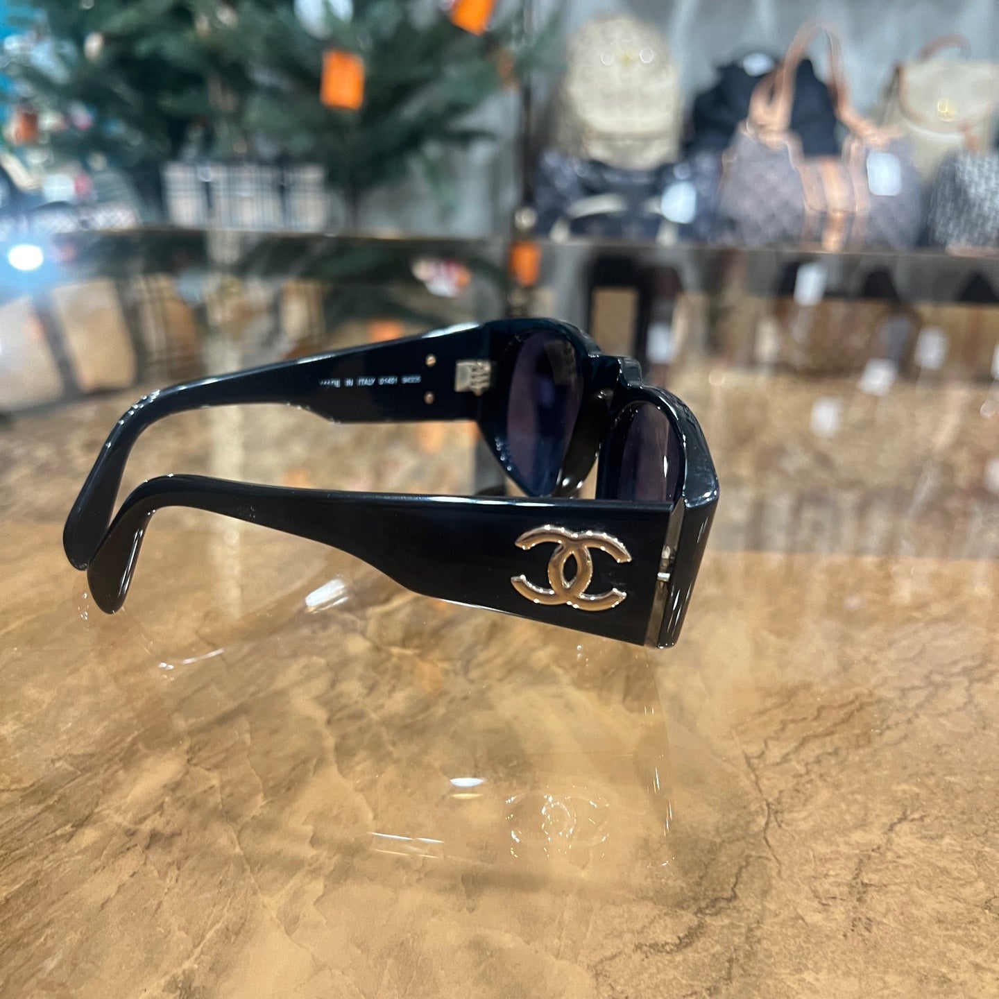 CHANEL Sunglasses Black Resin Frame With Original Case