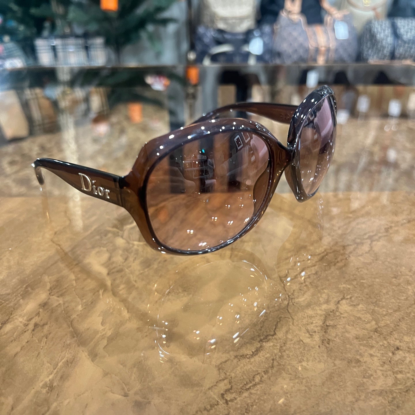 DIOR Sunglasses Brown Resin Frame With Original Case