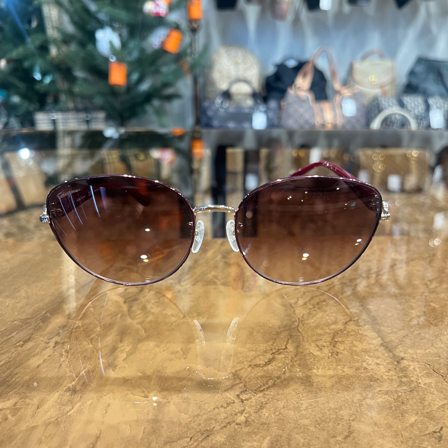 Salvatore Ferragamo Gancini Sunglasses Brown Resin Frame With Original Ca