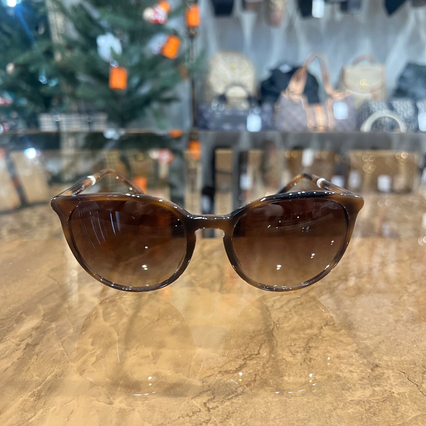 CHANEL Sunglasses Brown Resin Frame With Original Box