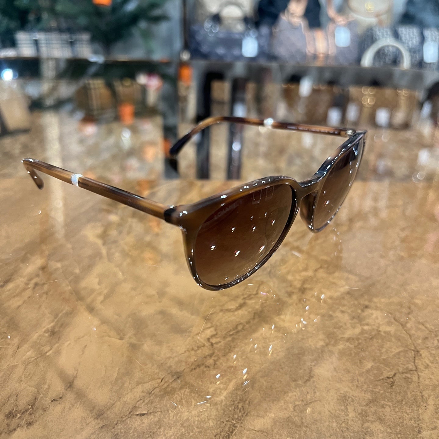 CHANEL Sunglasses Brown Resin Frame With Original Box