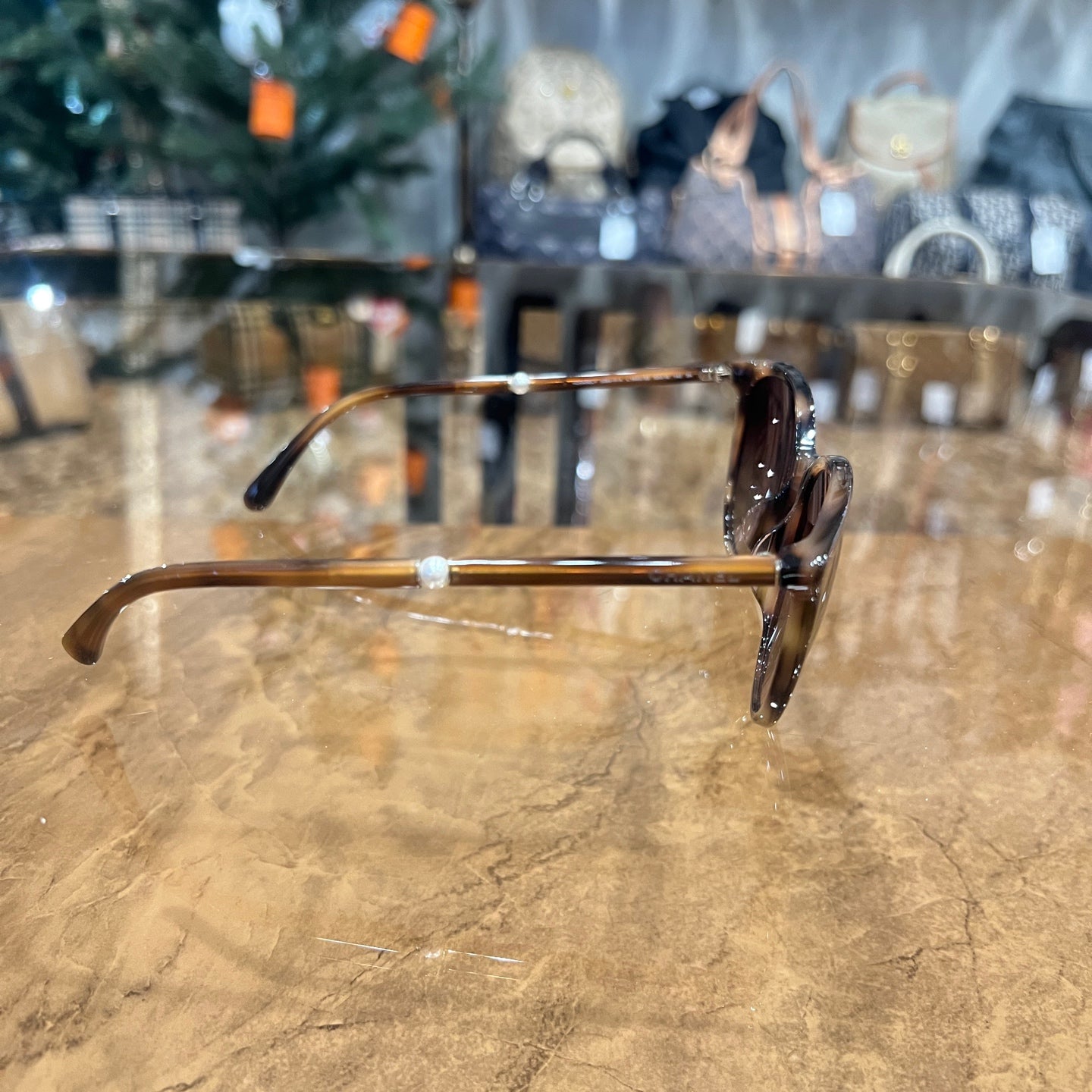 CHANEL Sunglasses Brown Resin Frame With Original Box