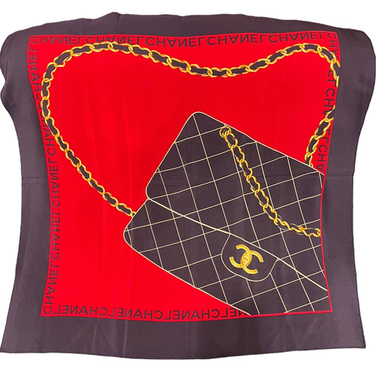 CHANEL Navy and Red Silk Scarf