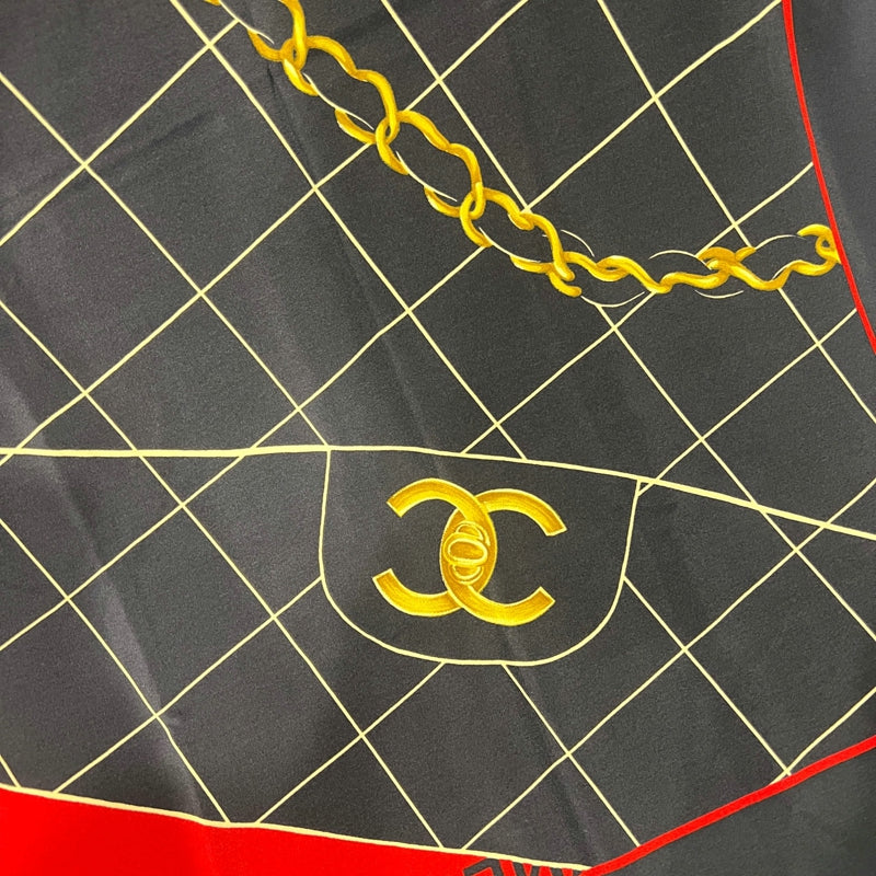 CHANEL Navy and Red Silk Scarf