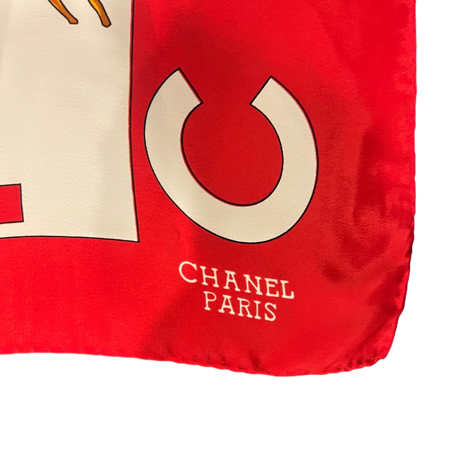 CHANEL Red and White Silk Scarf With Original Tag