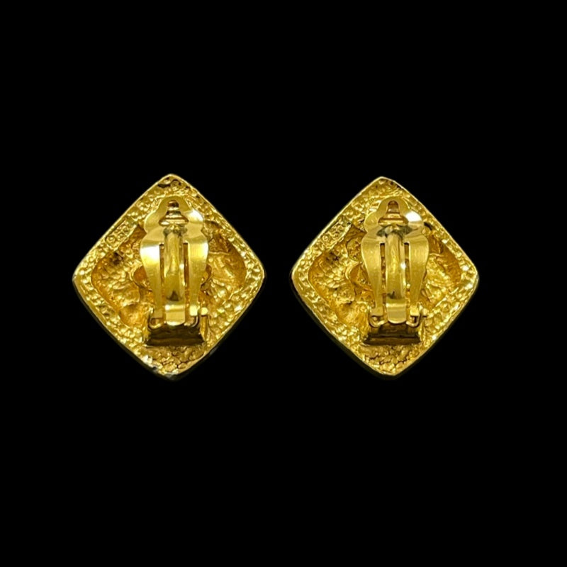 CHANEL Earrings, Gold Plated, Gold Tone Alloy, Square, Clip-On