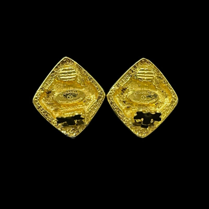 CHANEL Earrings, Gold Plated, Gold Tone Alloy, Square, Clip-On