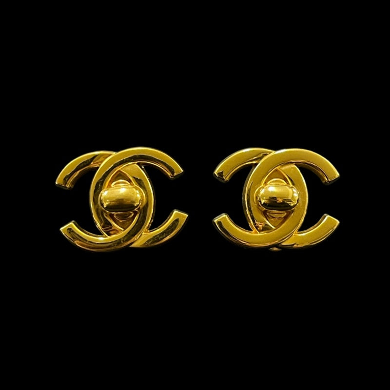 CHANEL Gold-Plated Turn-Lock Coco Mark Alloy Clip-On Earrings