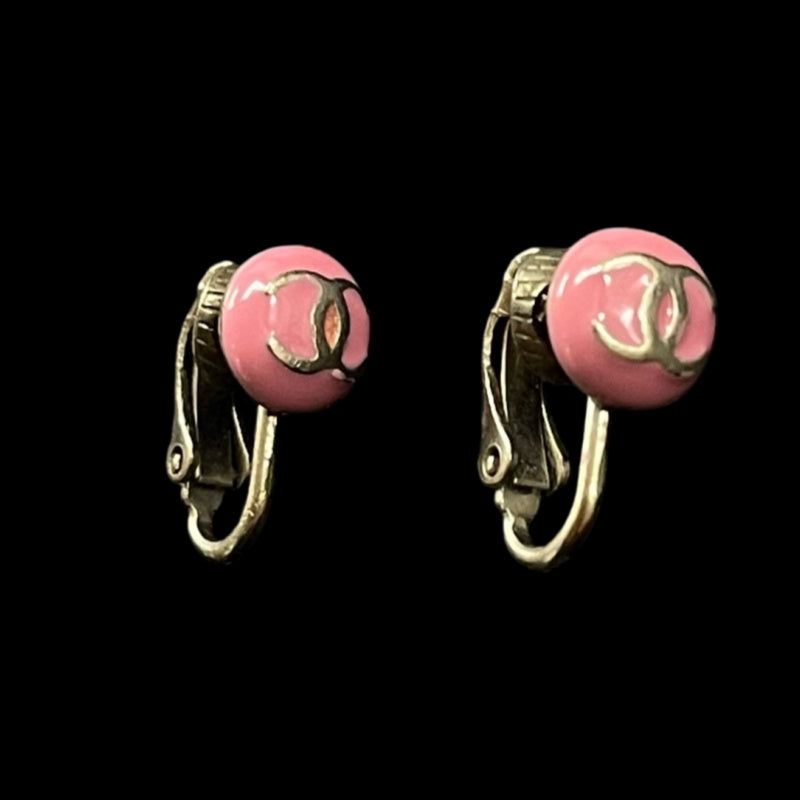 CHANEL Silver-Plated Pink Alloy Clip-On Earrings