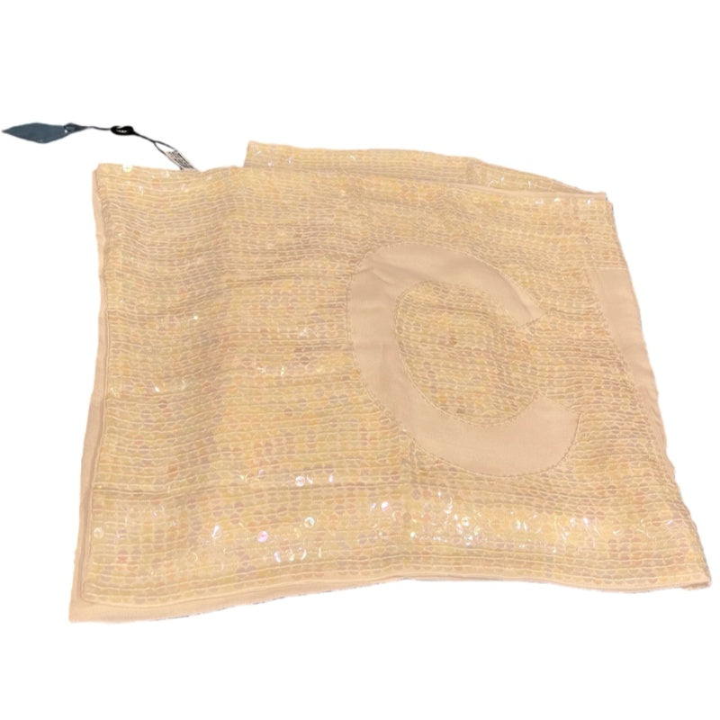 CHANEL Beige Sequin Stole With Original Tag And Box