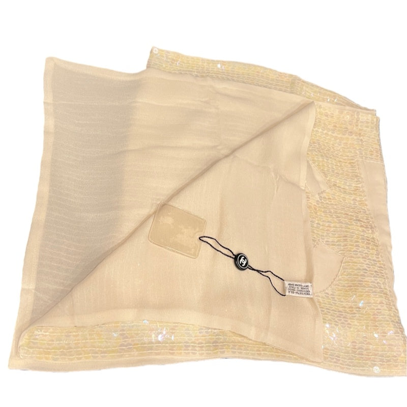 CHANEL Beige Sequin Stole With Original Tag And Box