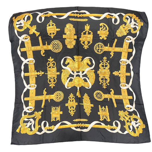 HERMES Black and Gold Silk Scarf With Original Tag And Box
