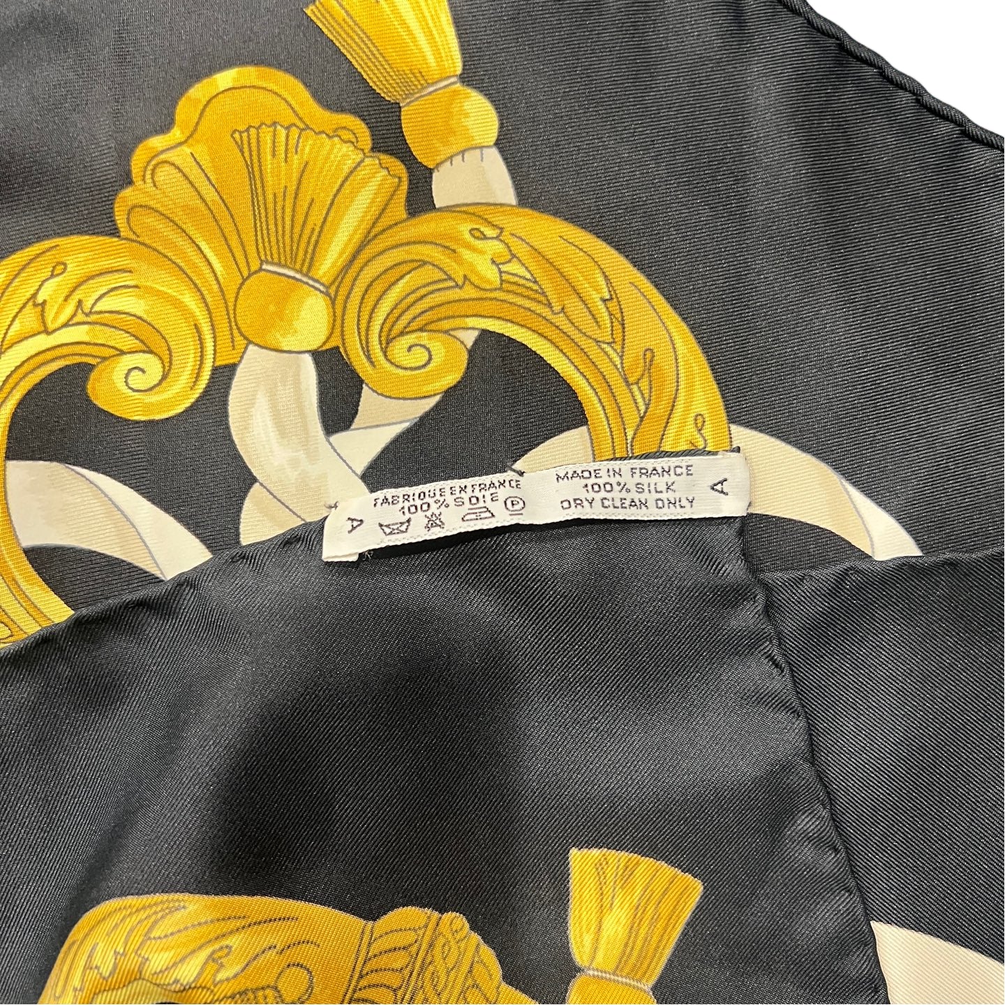 HERMES Black and Gold Silk Scarf With Original Tag And Box