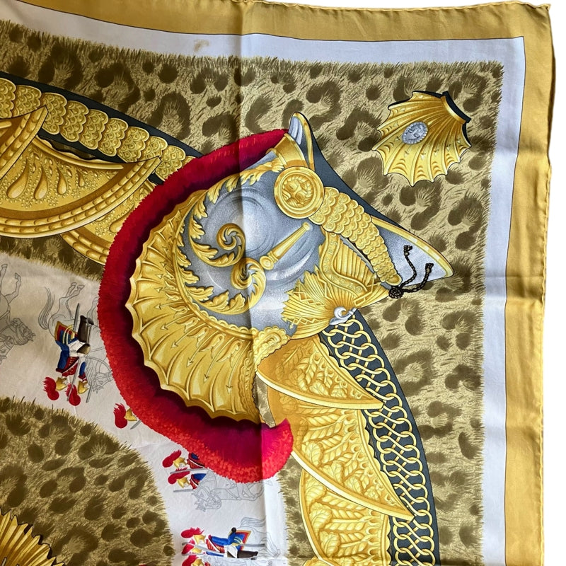 HERMES yellow silk scarf, noble headdress leopard pattern, no care label