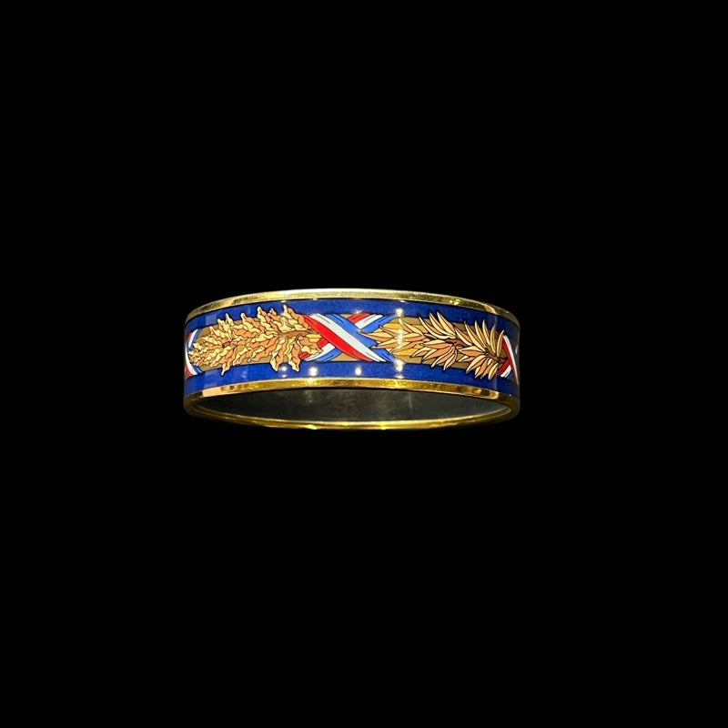 HERMES Bracelet, Enamel Bangle, Gold, Blue