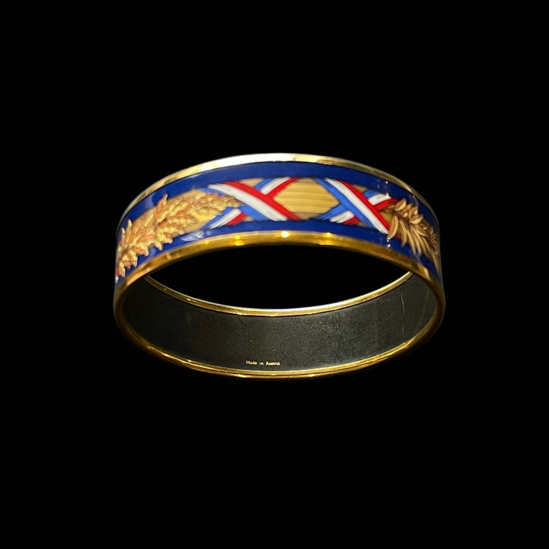 HERMES Bracelet, Enamel Bangle, Gold, Blue