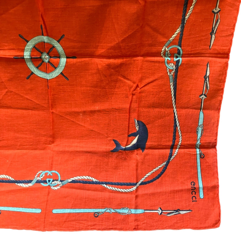 GUCCI Red Dolphin Pattern Scarf Handkerchief, No Tag