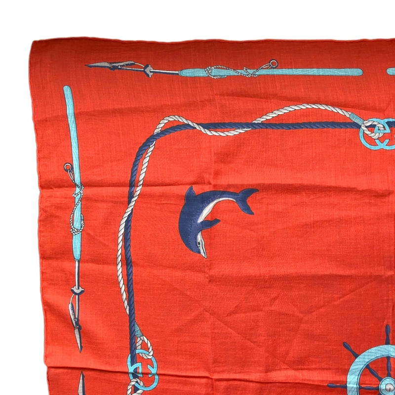 GUCCI Red Dolphin Pattern Scarf Handkerchief, No Tag