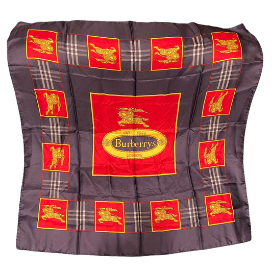 Burberry Navy and Red Silk Scarf With Original Tag