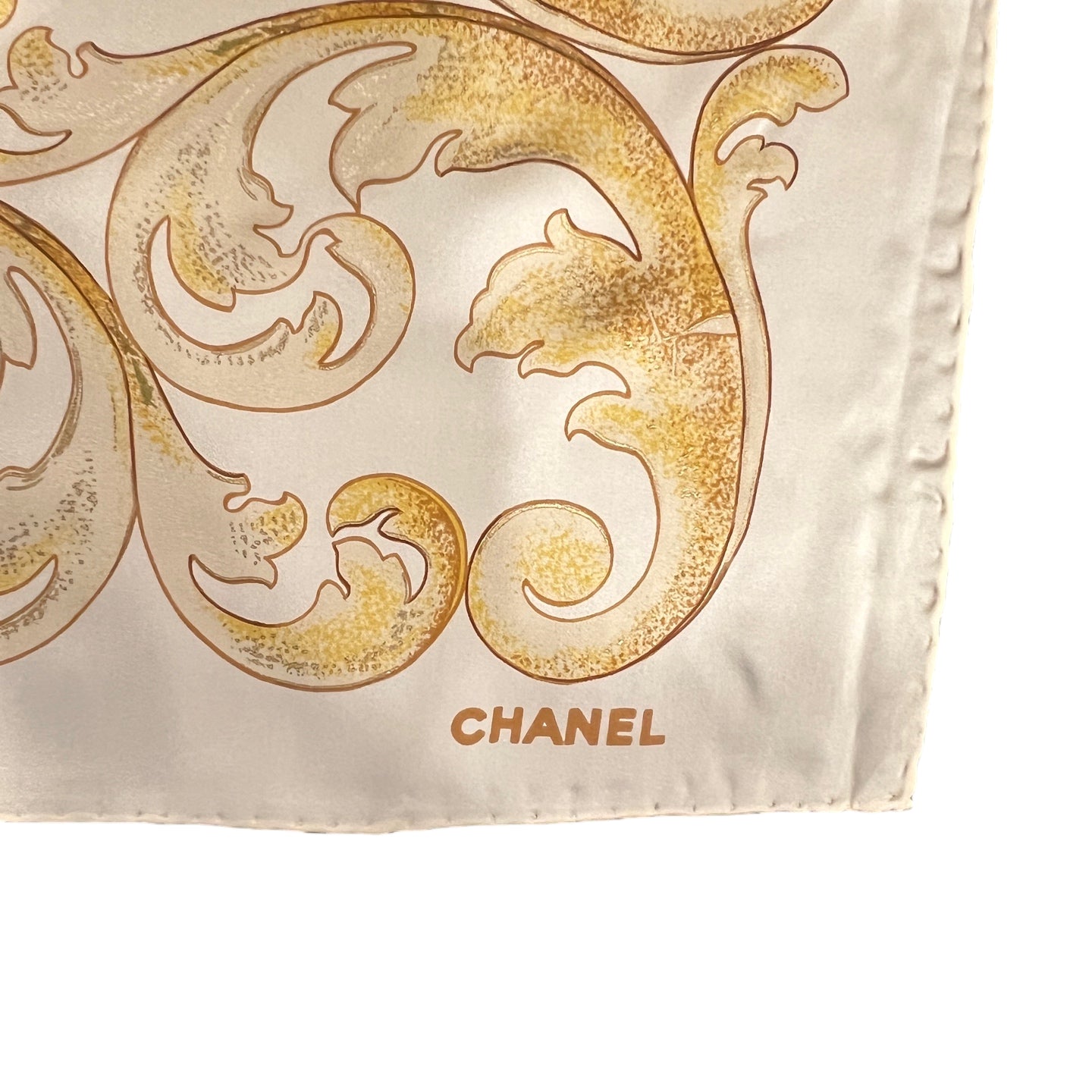 CHANEL White Silk Scarf With Original Tag And Box